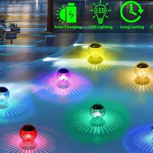 Outdoor Solar LED Floating Light Garden Pond Pool Lamp Rotating RGB Color Change